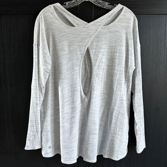 EUC Lululemon Back Into It Long Sleeve Open Strappy Back White Grey S/M Size 6 - Picture 14 of 16